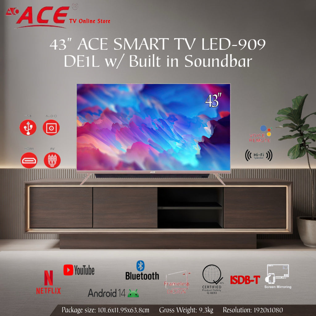 43" ACE SMART TV LED-909 DEIL w/ Built in Soundbar