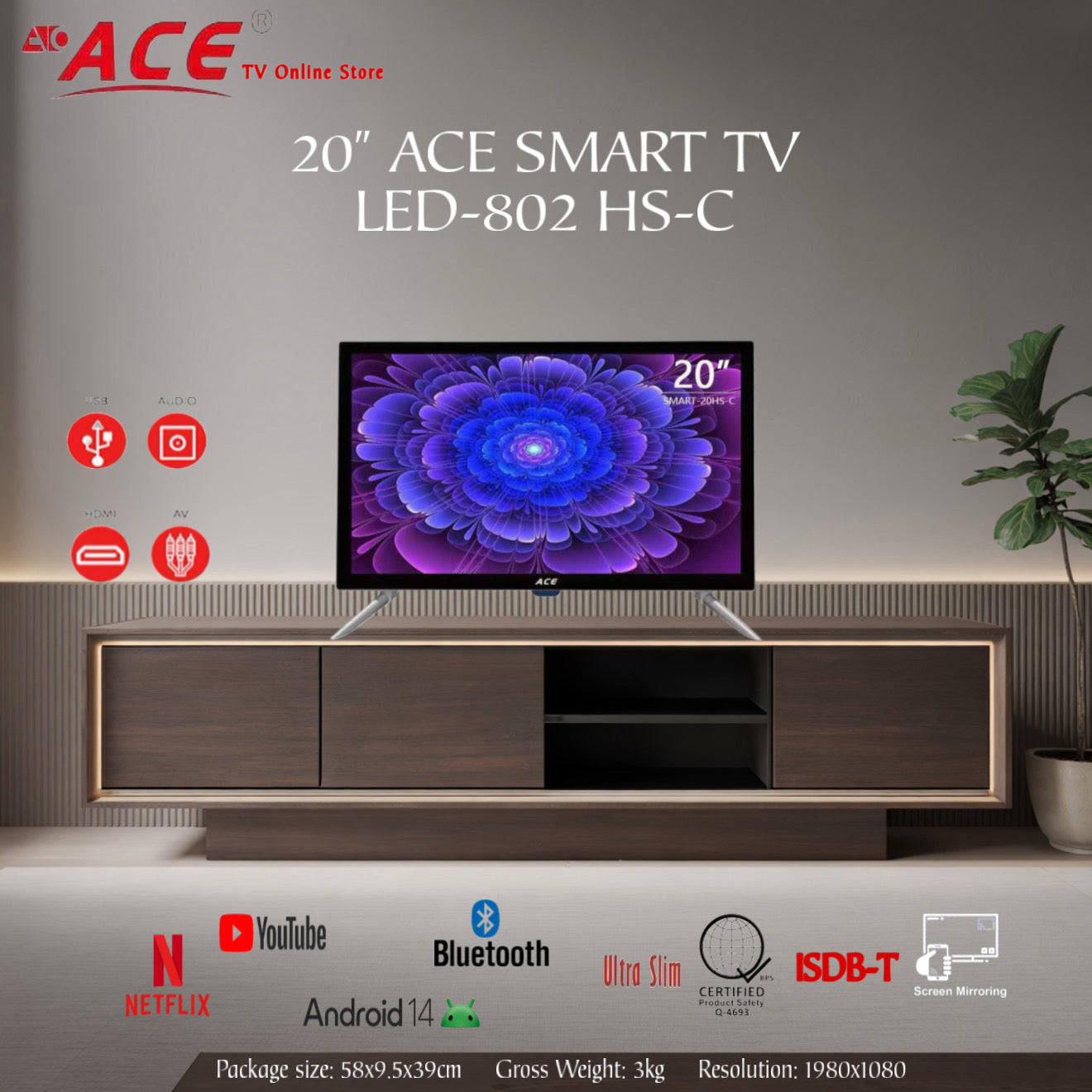 20" ACE SMART TV LED-802 HS-C