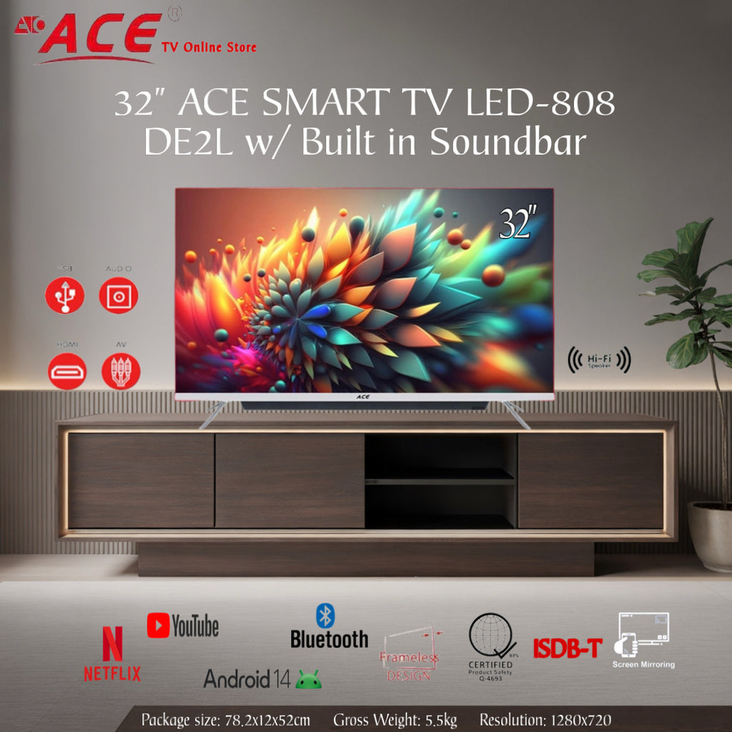 32" ACE SMART TV LED-808 DE2L w/ Built in Soundbar