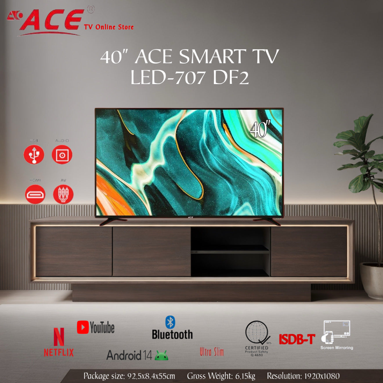 40" ACE SMART TV TV LED-707 DE2
